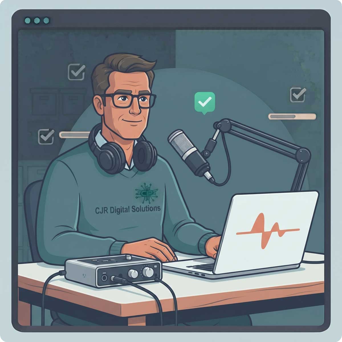 Illustration representing on-site audio recording and production.