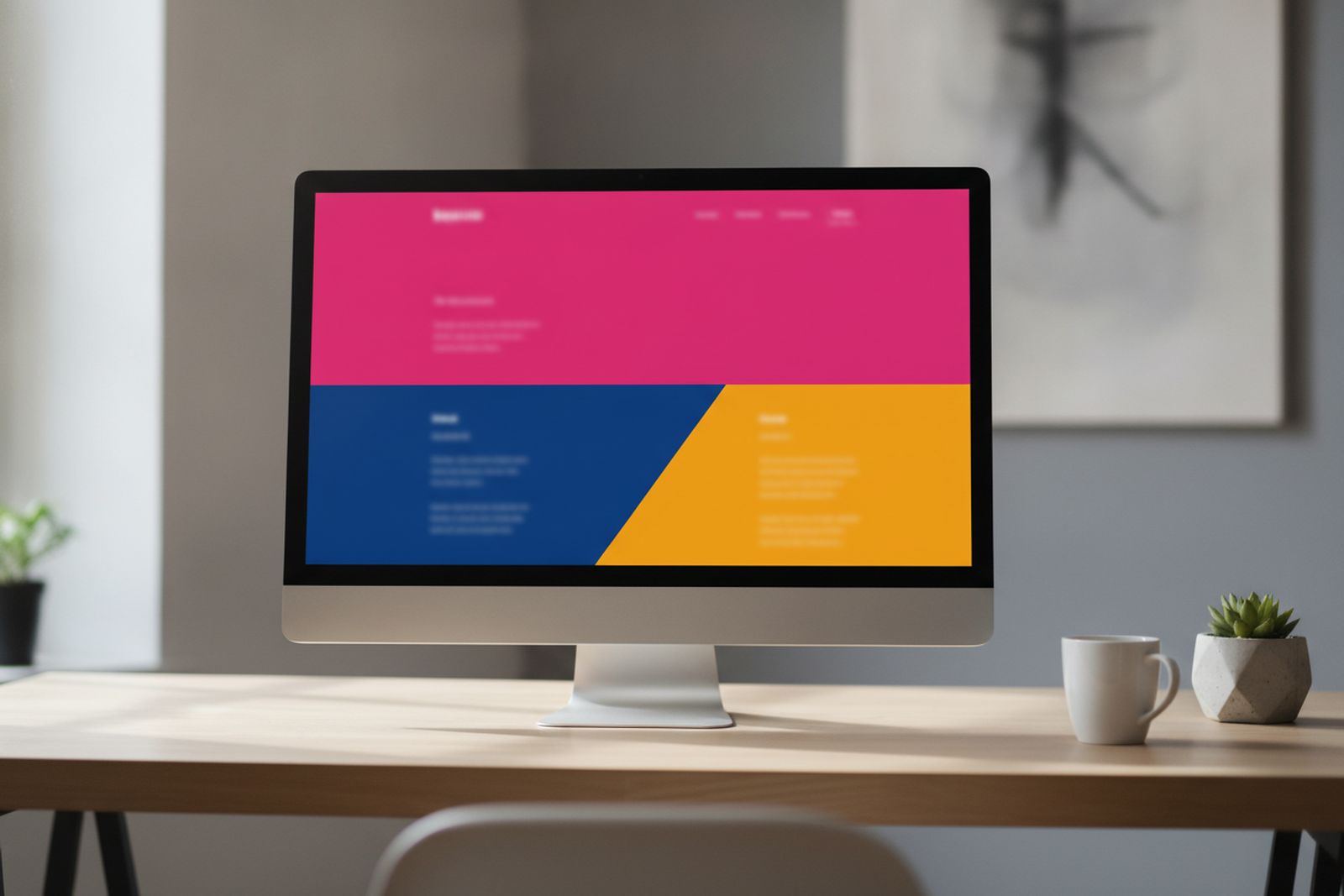 Website mockup with bold, saturated color-block sections