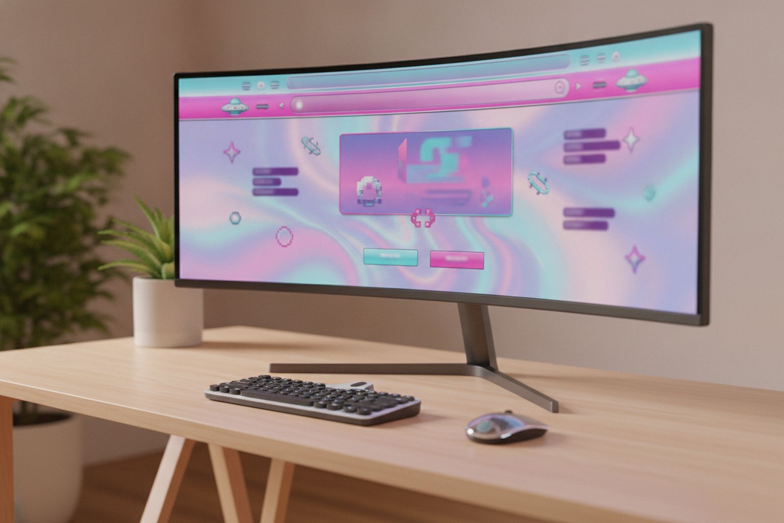 Website with playful Y2K-inspired retro design and neon gradients