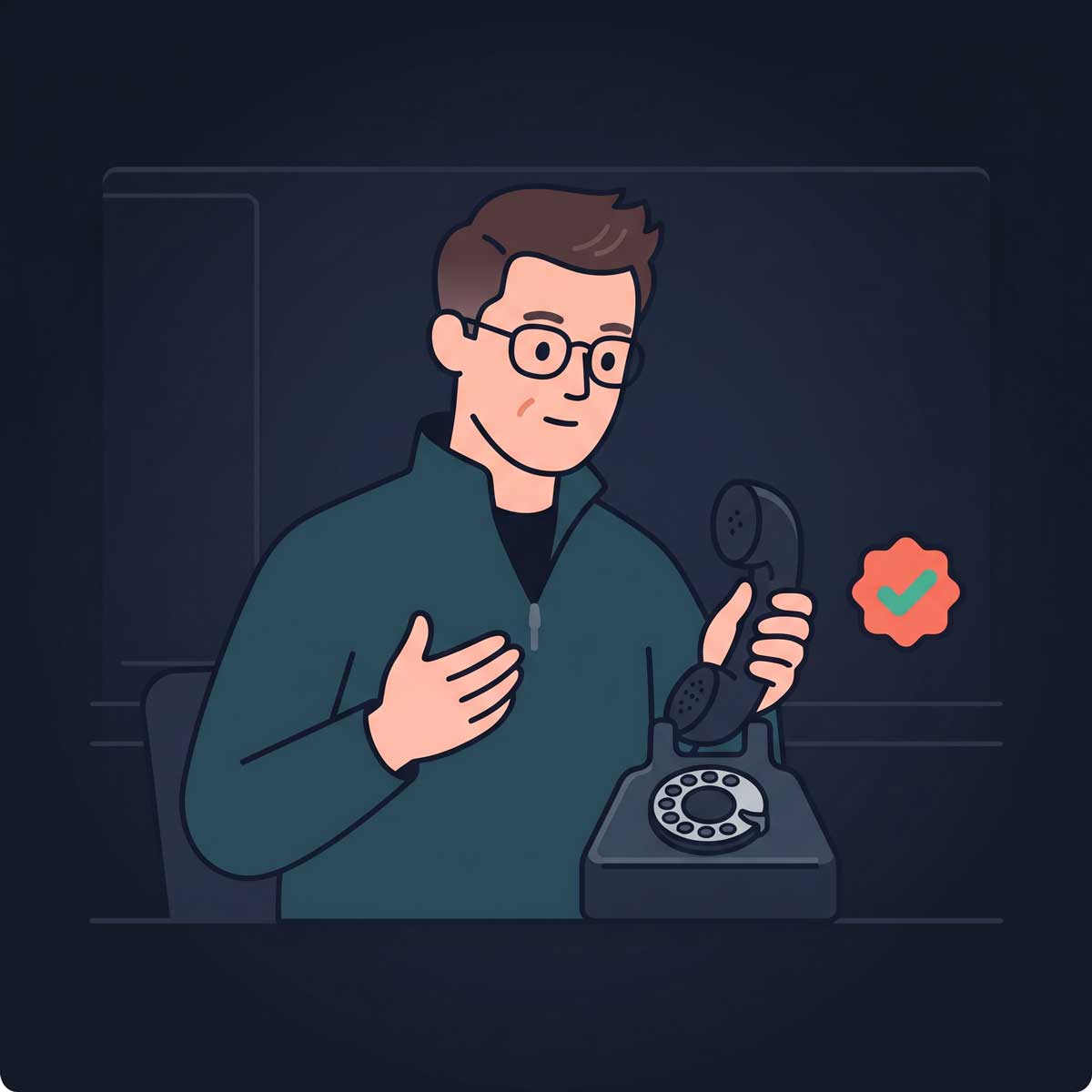 Illustration de Collin Richard répondant au téléphone, prêt à aider.