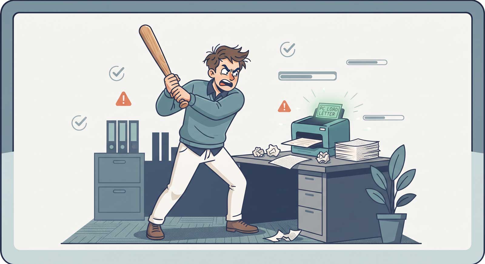 Illustration of a frustrating printer jam.