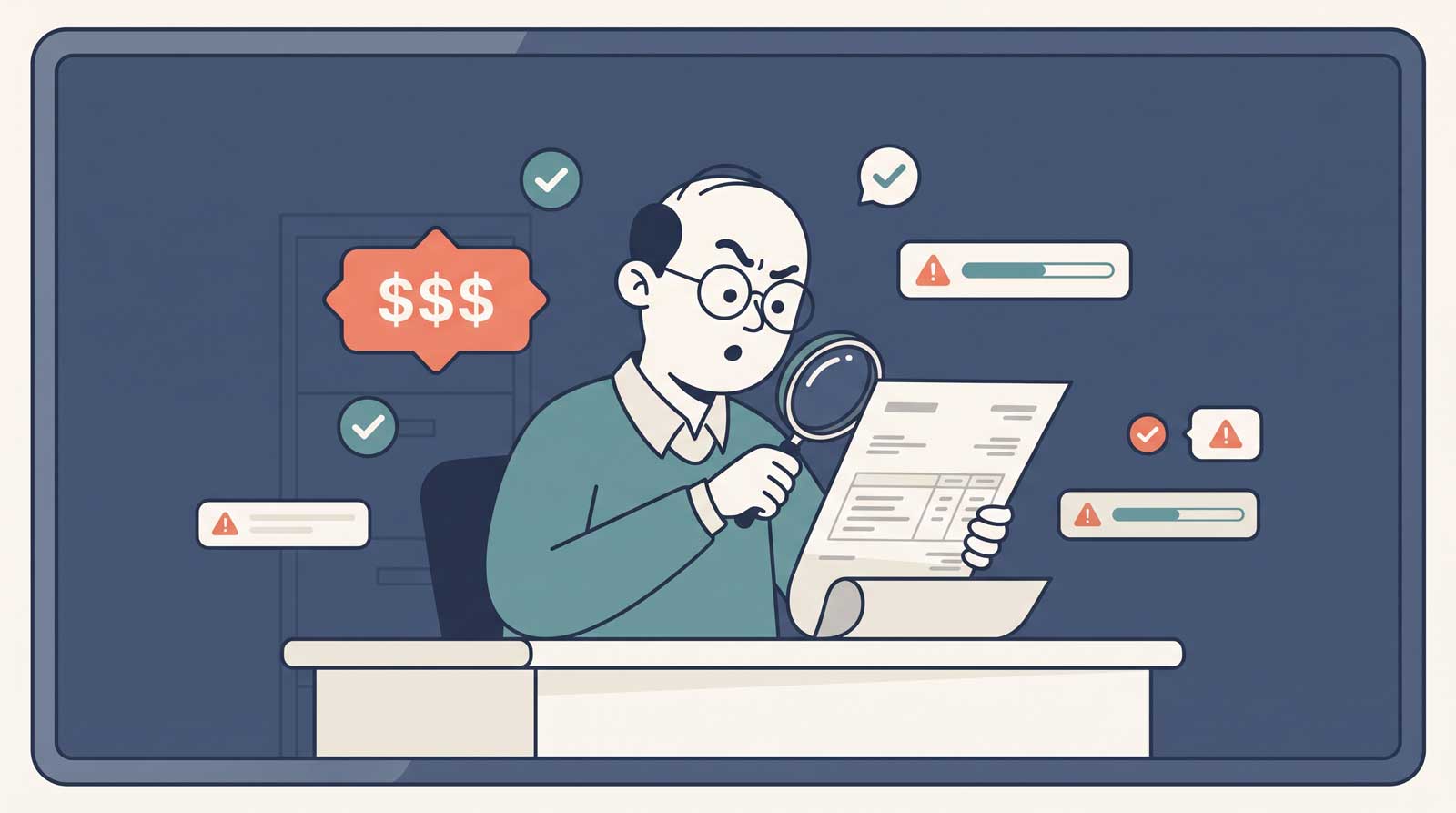 Illustration representing an overpriced IT vendor invoice.